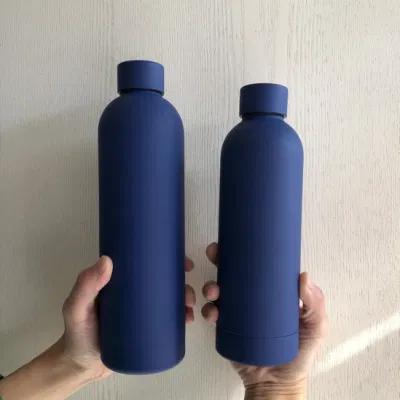 주문 로고 두 배 벽 진공에 의하여 격리되는 병 고무 코팅 500ml 750ml 작은 입 스테인리스 스포츠 물병